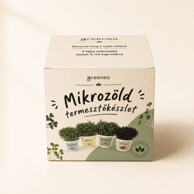 Greenea mikrozöld termesztőkészlet ajándékdobozzal és négyféle mikrozölddel